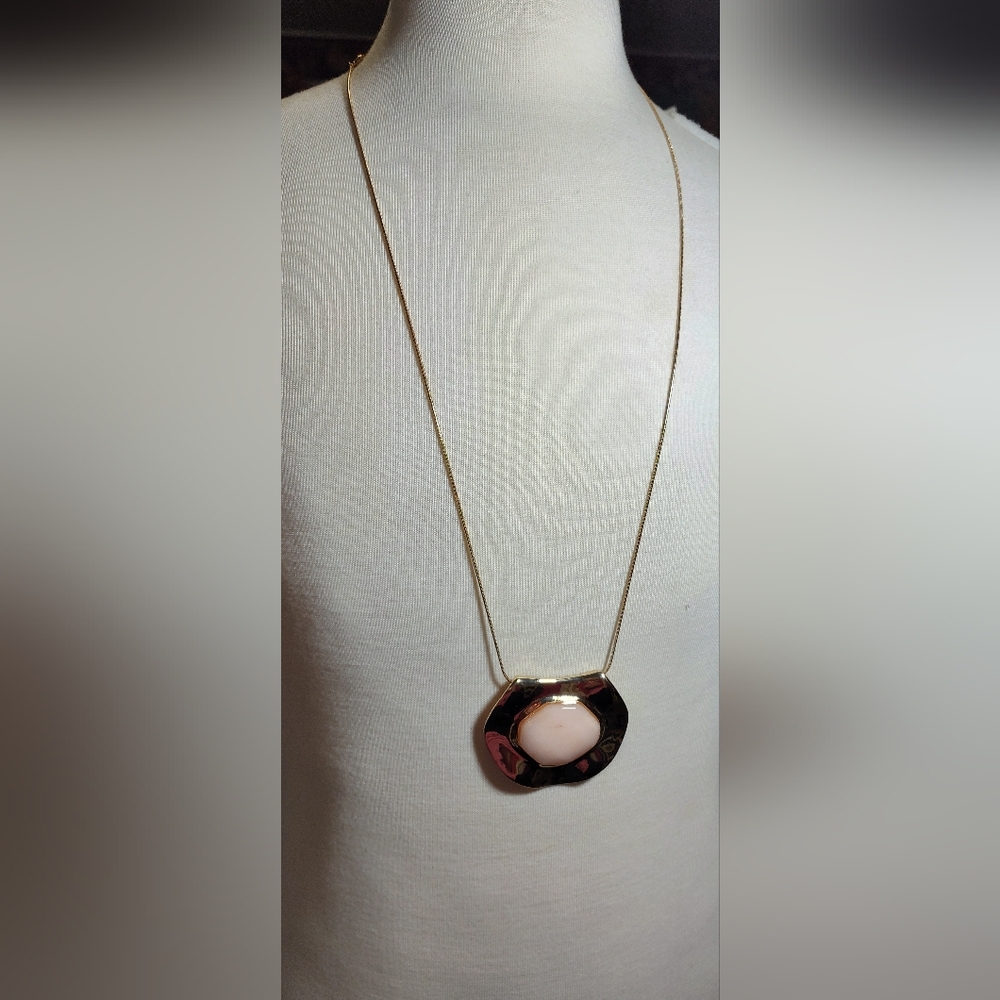 Minimalist Gold and Pink Pendant On Long Necklace NWOT